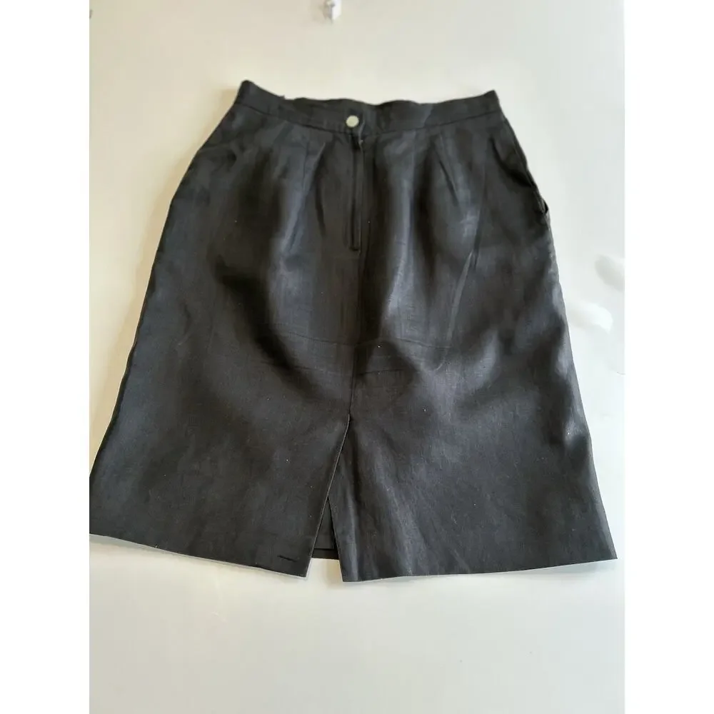 Talbots A-Line 100% LINEN Skirt Size 12 Black Lined Office Minimalist Career - Picture 4 of 9